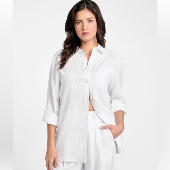 Guess Tops - Guess Eco Gen Linen White Button-Up